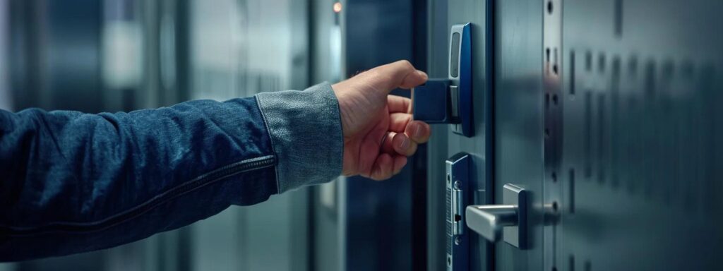 Commercial locksmith fitting a high-security lock on an office door in Newark, DE