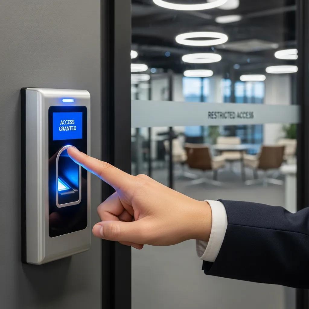 Employee using a biometric access control system &mdash; modern security for business