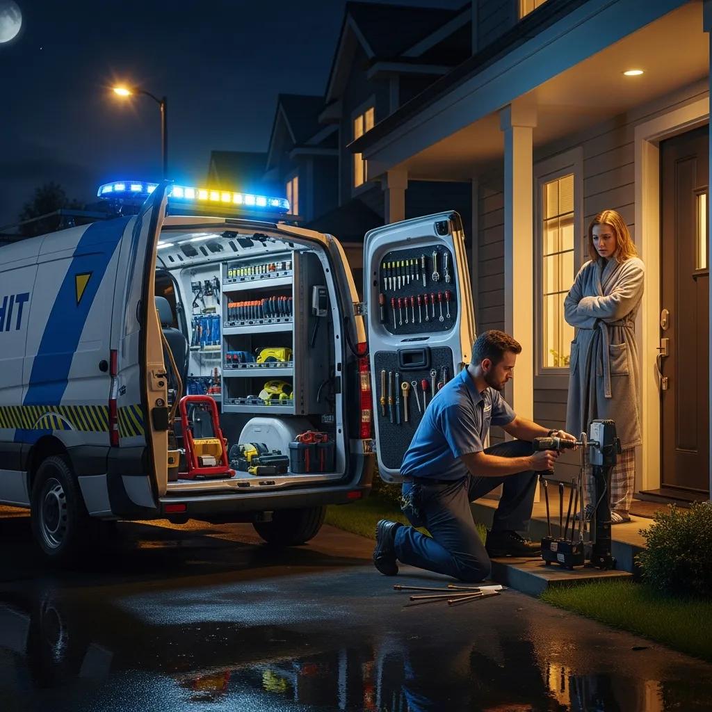 Nova Locksmith emergency service van assisting a homeowner at night &mdash; fast, professional help