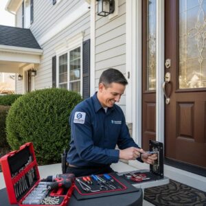 Professional locksmith assisting with home security solutions in Delaware