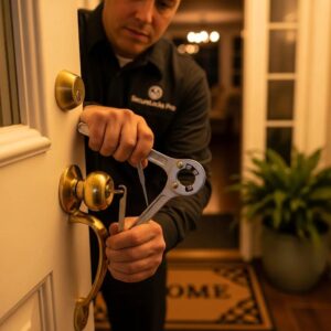 Professional locksmith unlocking a residential door, showcasing expertise in home security services
