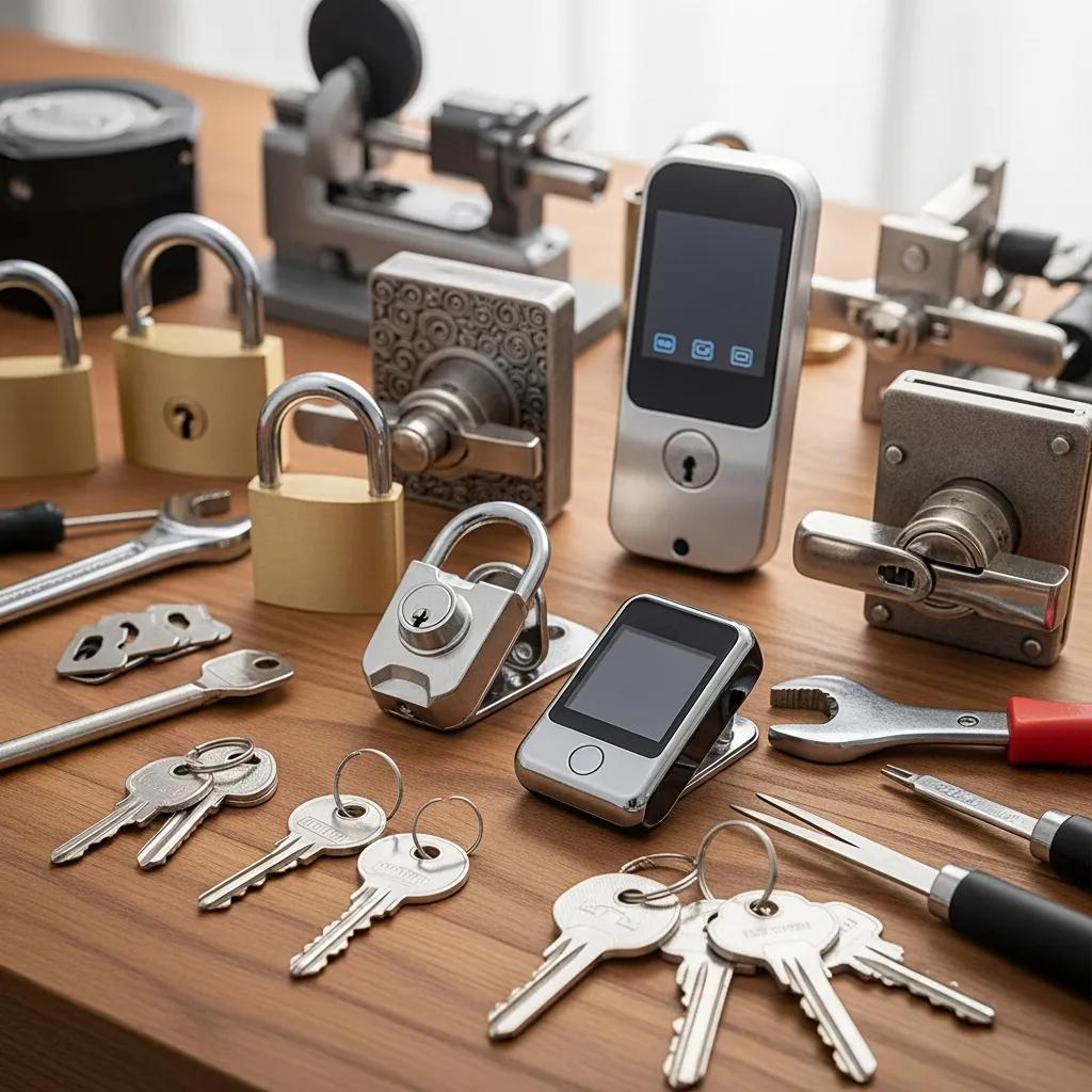Various residential locks and keys showcasing locksmith services for homes