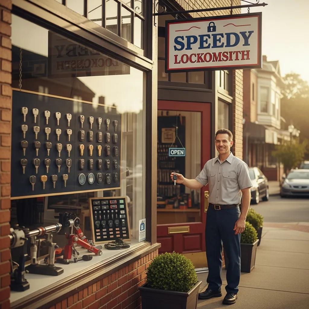 Friendly local locksmith technician working in a community shop &mdash; reliable, nearby service