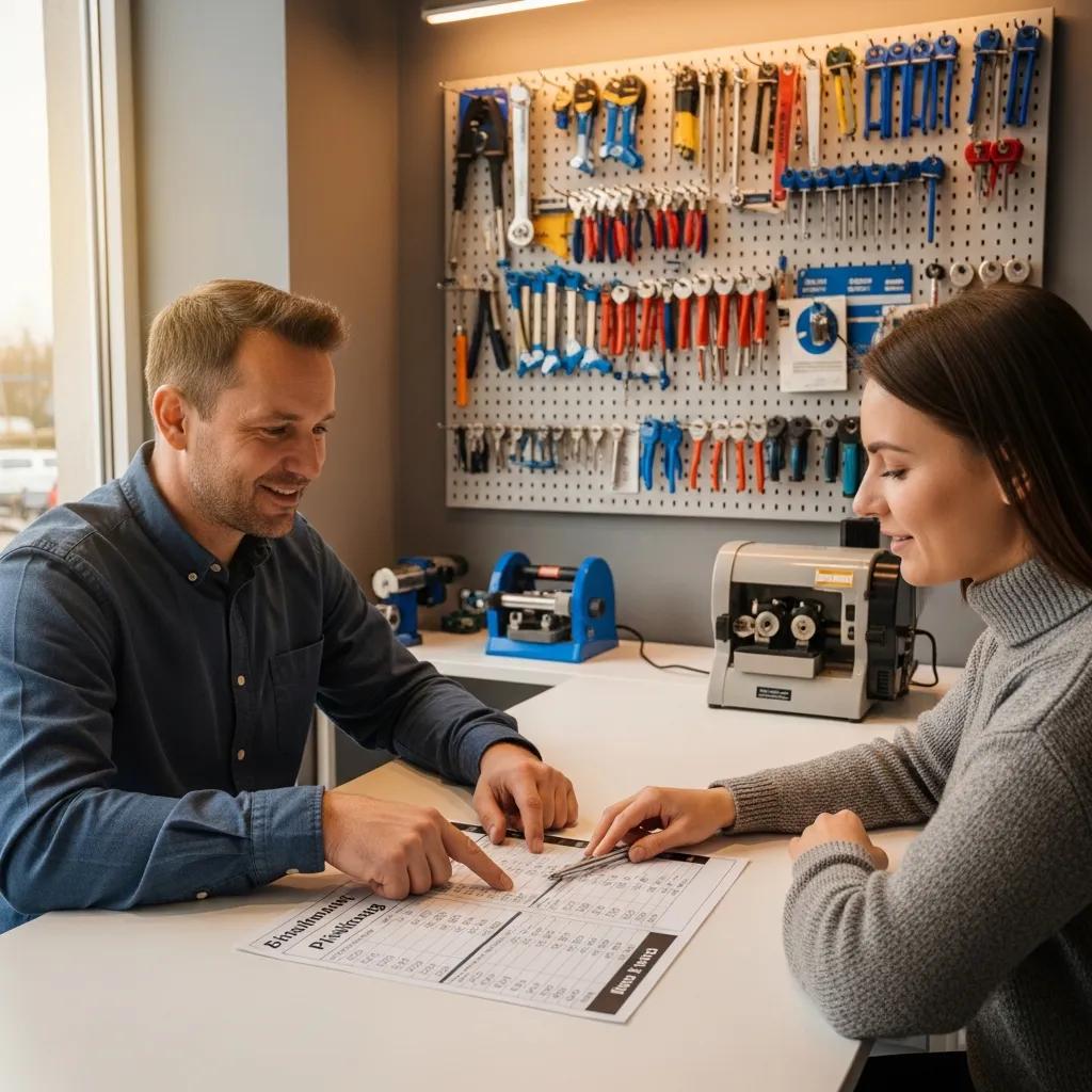 Technician discussing pricing and service options with a customer &mdash; clear, upfront information