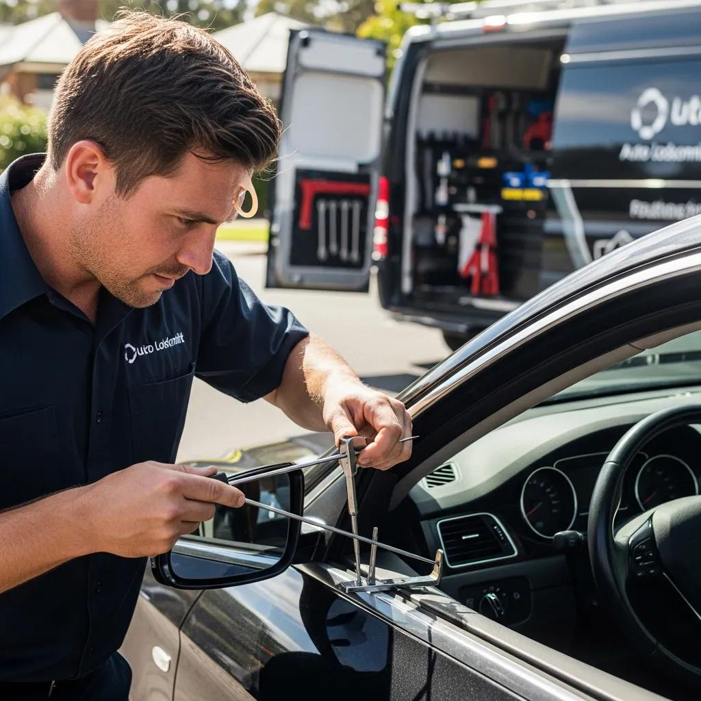 Mobile locksmith opening a car door without damage