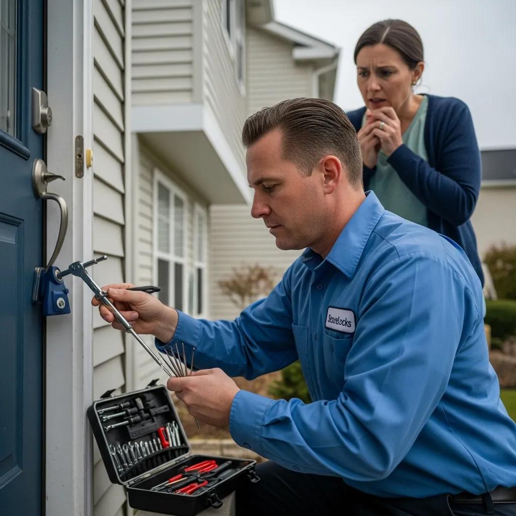 Professional locksmith assisting a customer with a home lockout in Wilmington