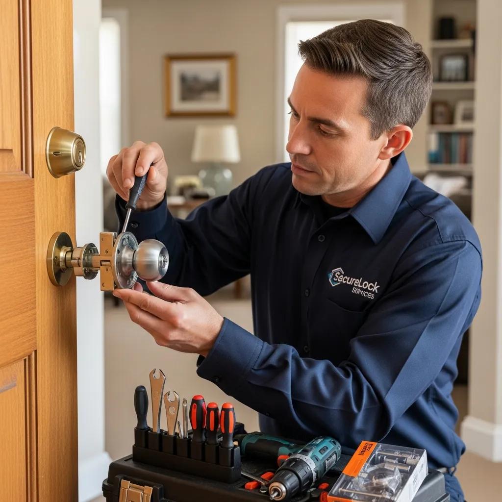 Locksmith replacing a residential door lock — expert service