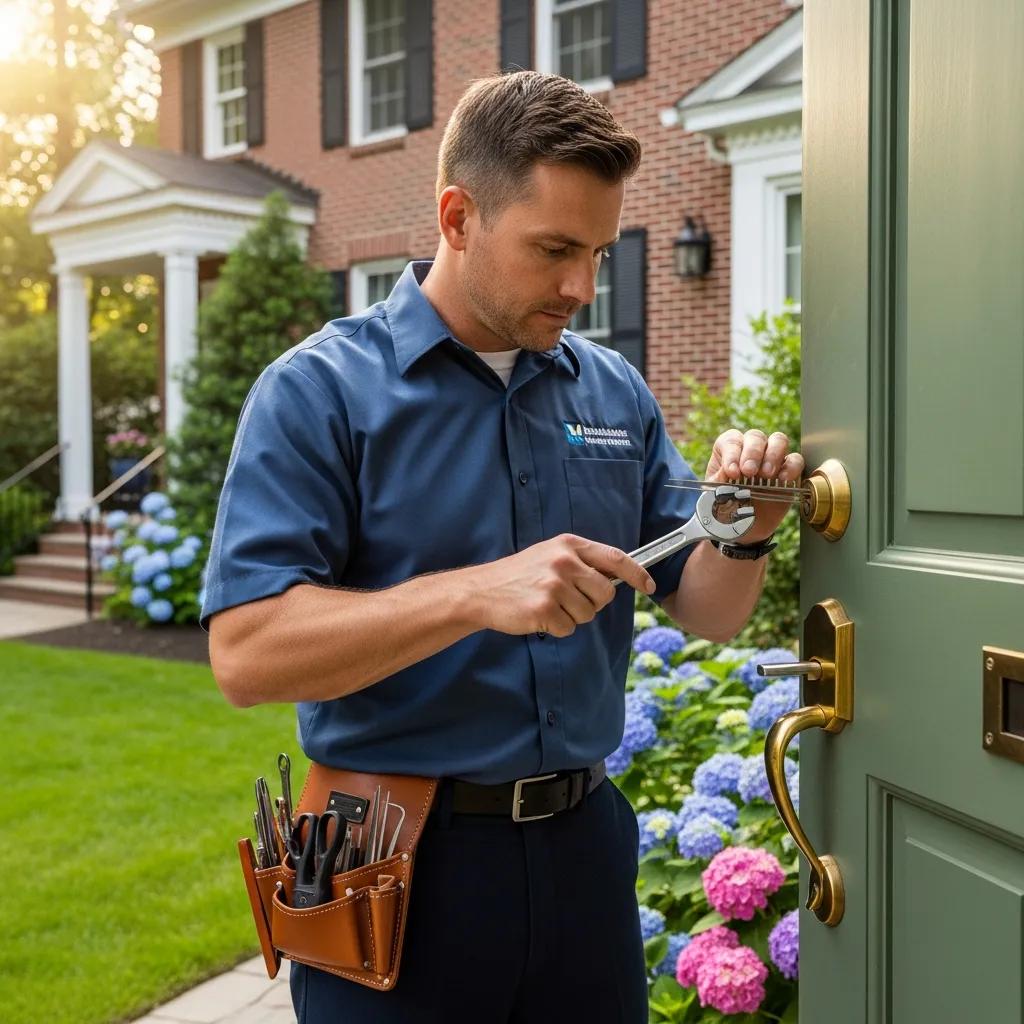 Professional locksmith unlocking a residential door, emphasizing emergency lockout services